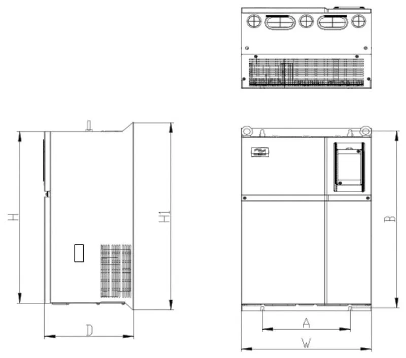 SK600变频器钣金结构外型尺寸及安装尺寸示意图 - SK600系列变频器，钣金结构外型尺寸及安装尺寸示意图